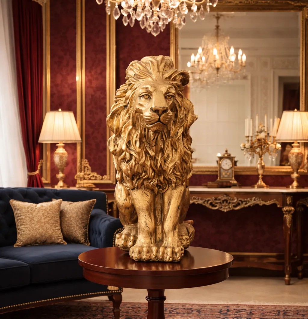 Lion Statue Figurine Sculpture Resin Collectible Gifts for Lion Lover Office Home Decor Desk Accessories Decoration Garden Figurines Outdoor Decor Gold Finish